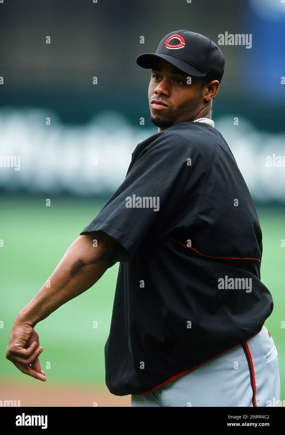 08 Jun. 2002: Cincinnati Reds outfielder Ken Griffey Jr. (30) on the field  during batting practice before a game against the Anaheim Angels played on  June 8, 2002 at Edison International Field