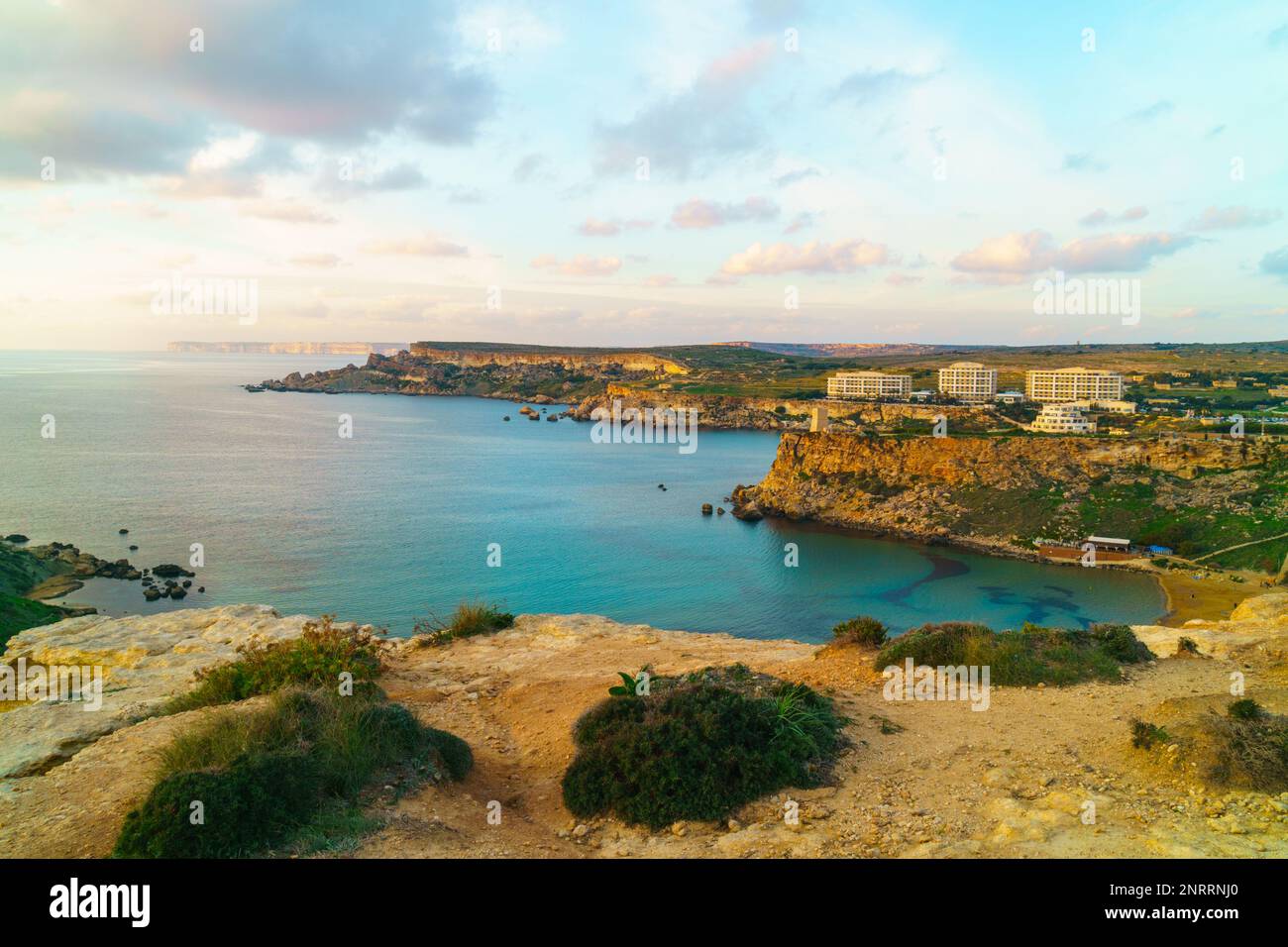 Panorama of Gnejna bay and Golden Bay, the two most beautiful beaches