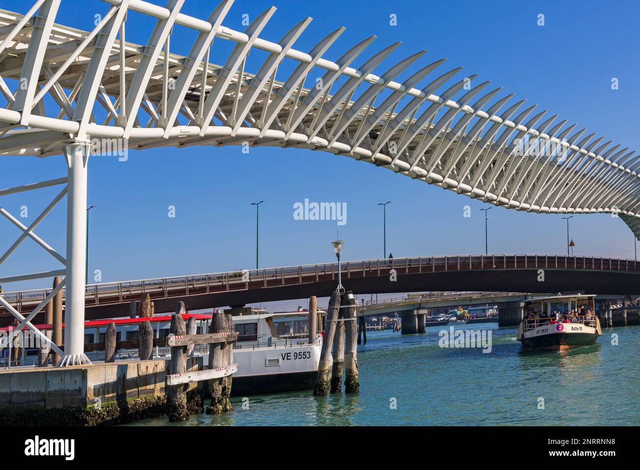 modern monorail elevated railway track of the Venice People Mover public transit system between Piazzale Roma and Venice cruise port at Venice, Italy Stock Photo