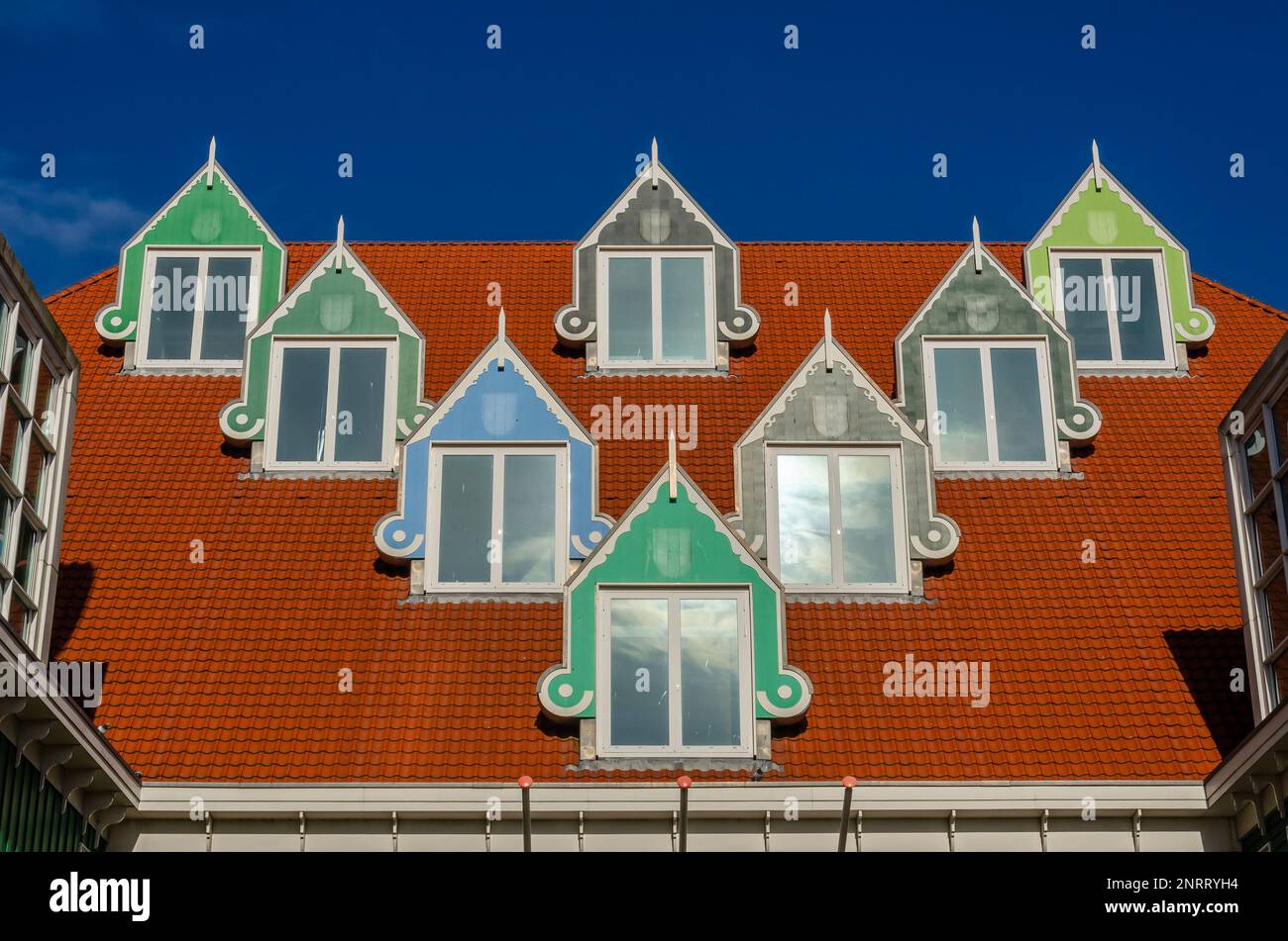 Zaandam, The Netherlands, February 26, 2023 colorful dormers in
