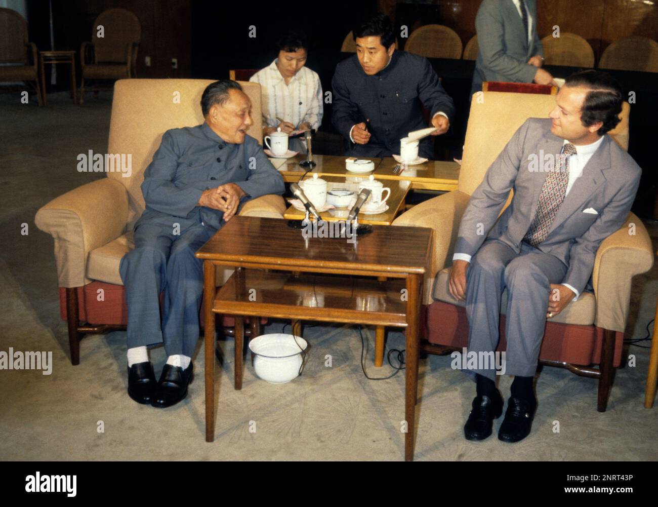 Swedish King Carl XVI Gustav meet Chinas Deng Xiaoping during official state visit to China Stock Photo