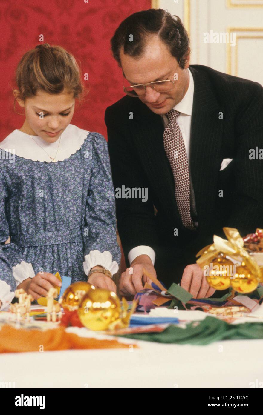 Swedish KING CARL XVI GUSTAV and crown Princess Victoria prepare for Christmas at Royal Palace in Stockholm Stock Photo