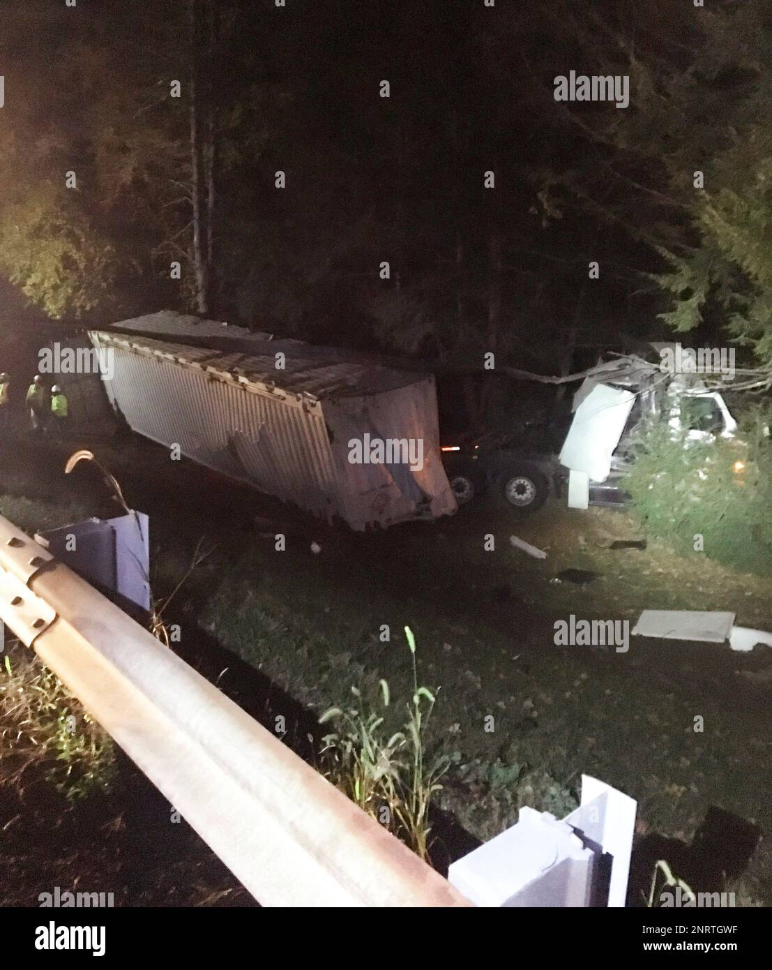 This photo provided by Massachusetts State Police shows a tanker truck ...