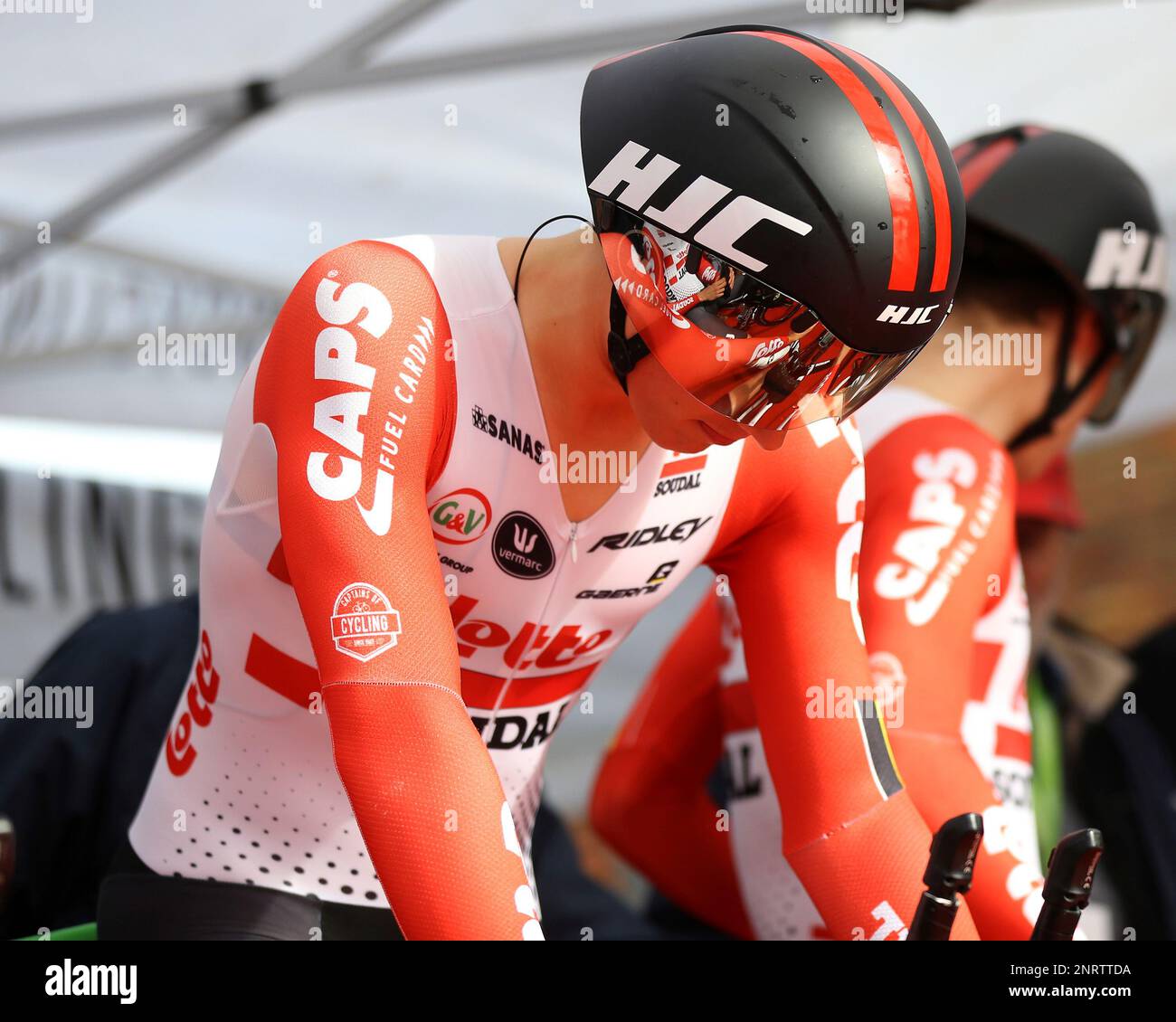 Ward Vanhoof of Belgium with Lotto Soudal U23 Cycling Team win the Belgian Team Time Trial Championship BK TTT on October 6 2019 in Borlo Belgium. AP Photo Wayne Jones Stock Photo Alamy