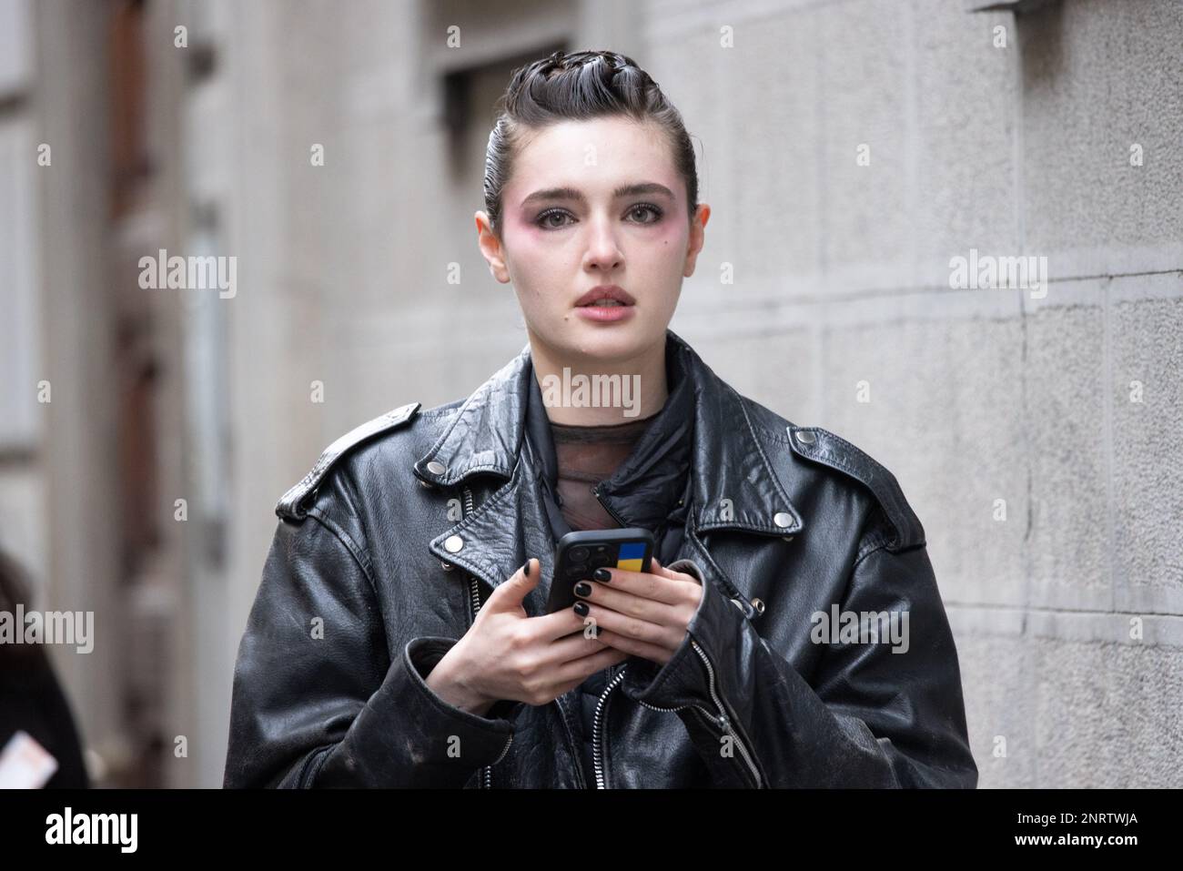 A model is seen after the Giorgio Armani fashion show during the Milan ...