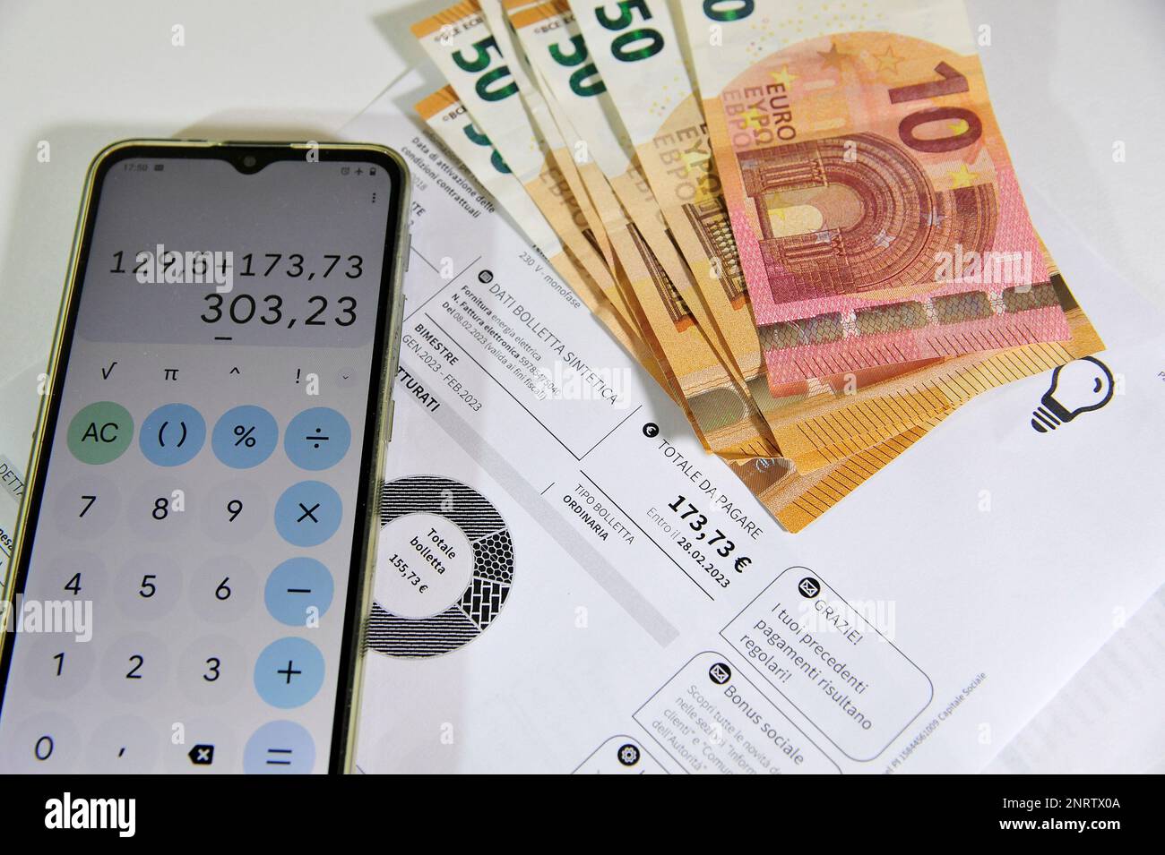 Bill for the supply of electricity. Concept of increase in electricity