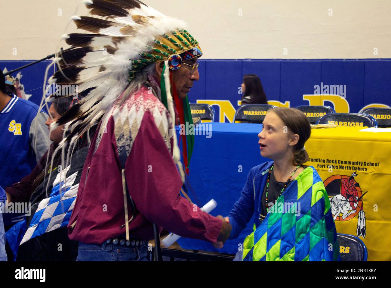 Chief Arvol Looking Horse greets Swedish climate activist Greta