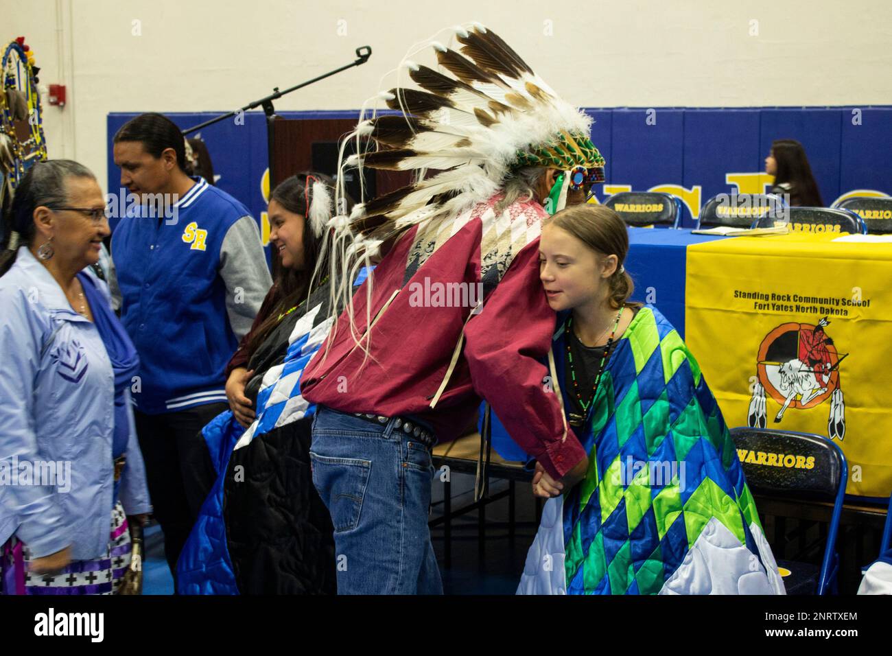 Chief Arvol Looking Horse greets Swedish climate activist Greta