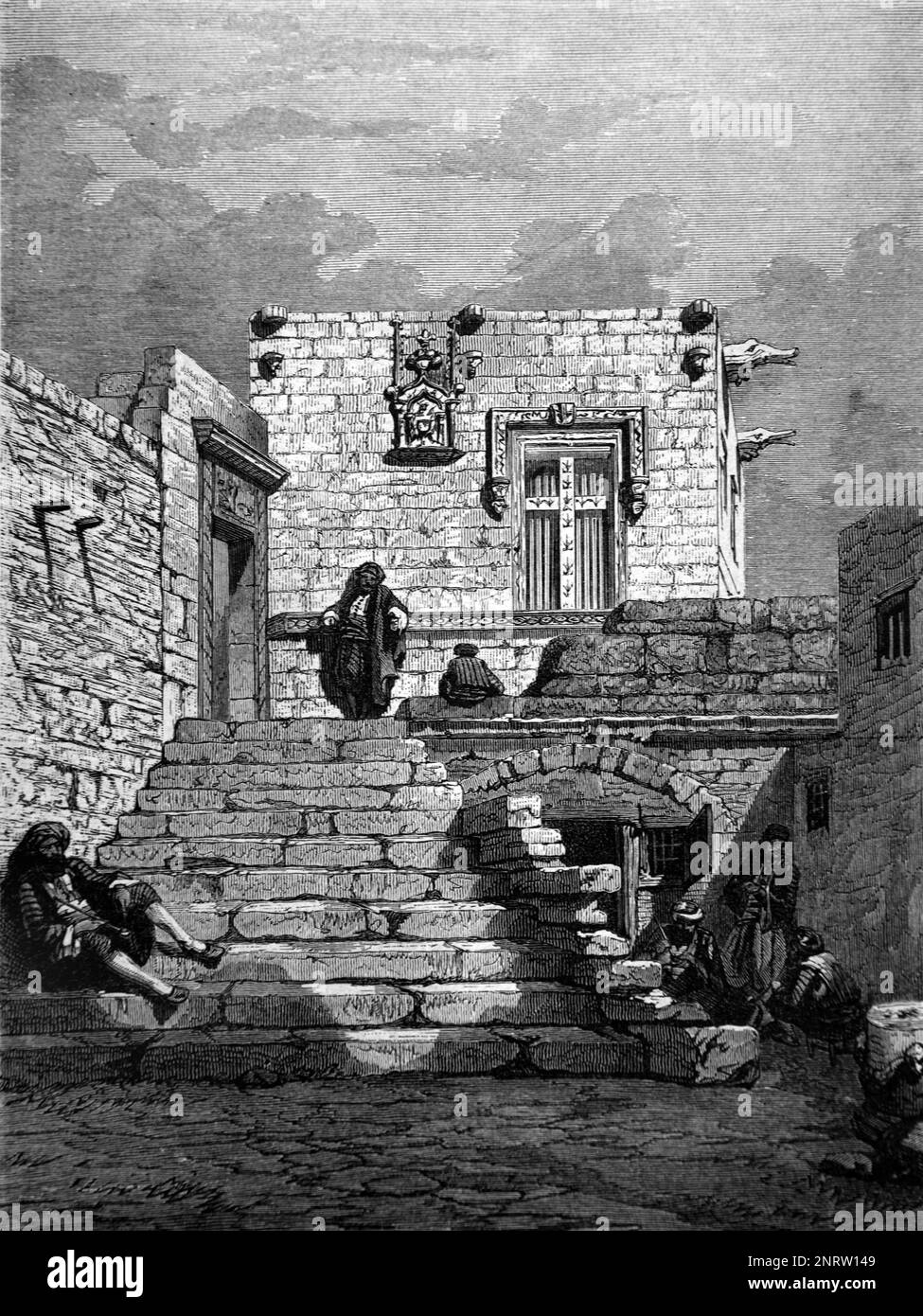 The Chatalet, Fortified Gatehouse, Medieval Fort or Fortification, Rhodes City Greece. Vintage Engraving or Illustration 1862 Stock Photo