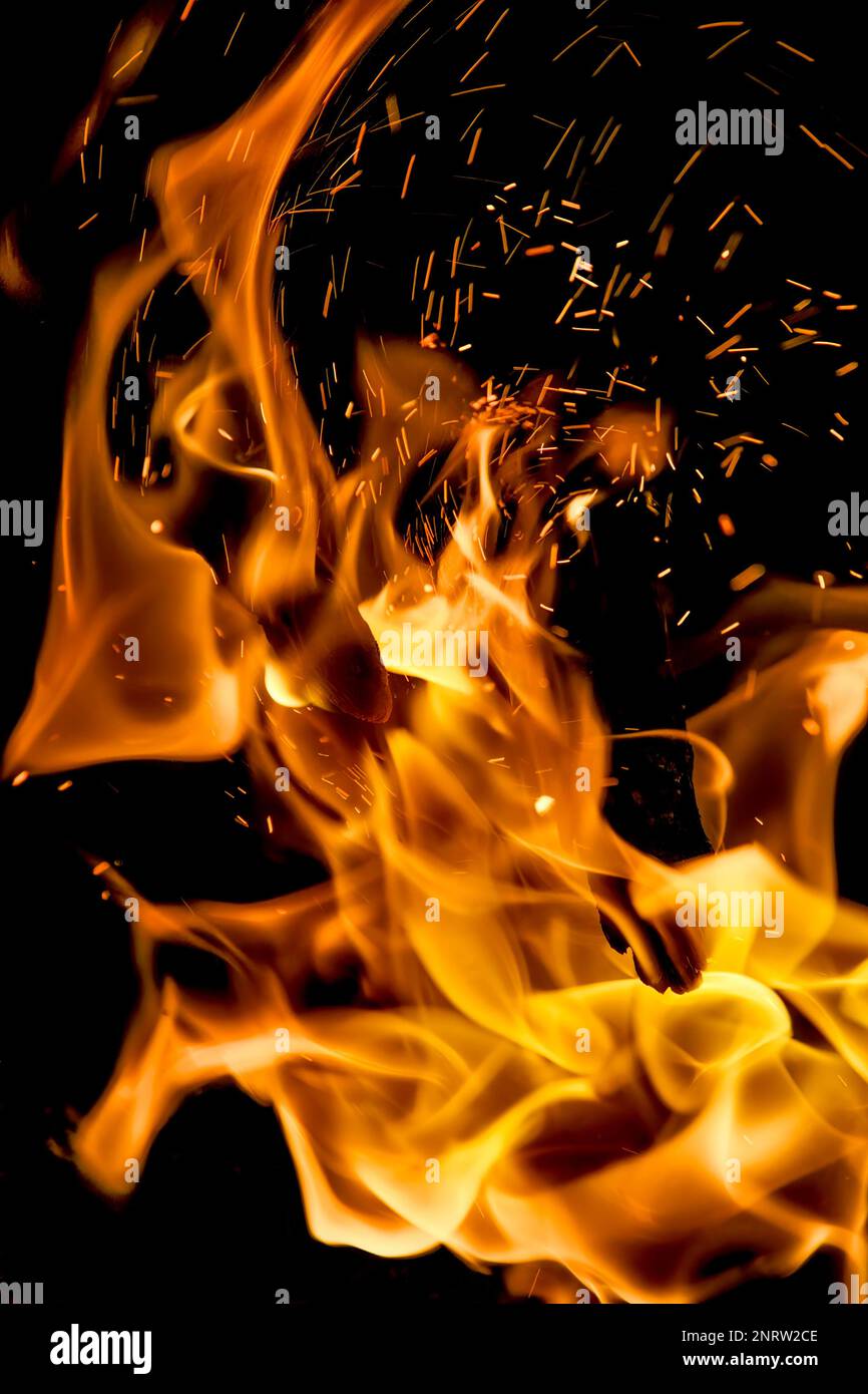 Fire with swirls of sparks in the night Stock Photo Alamy