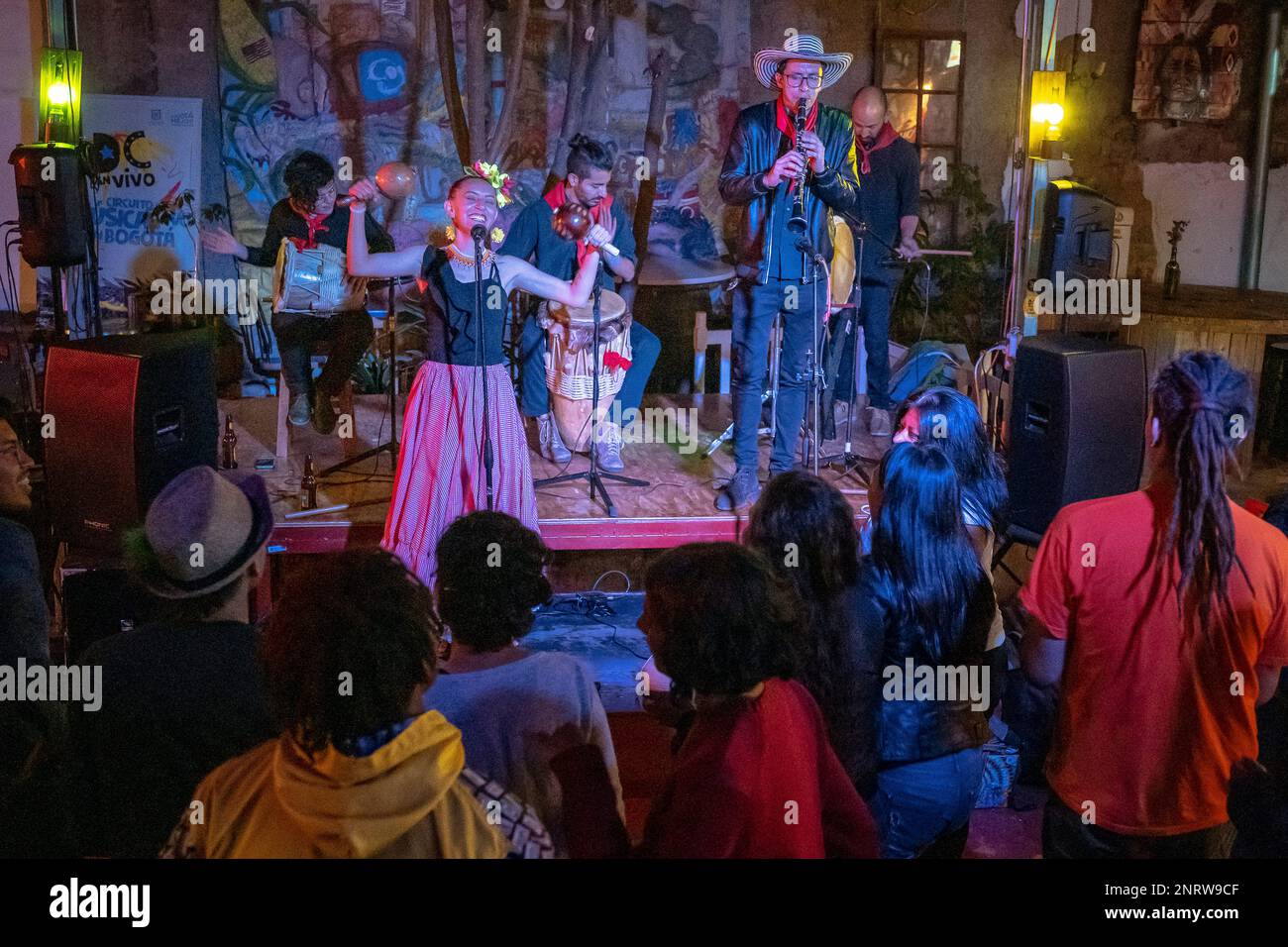 Musical performance, in La Aldea Nicho Cultural, cultural center, Bogotá, Colombia Stock Photo