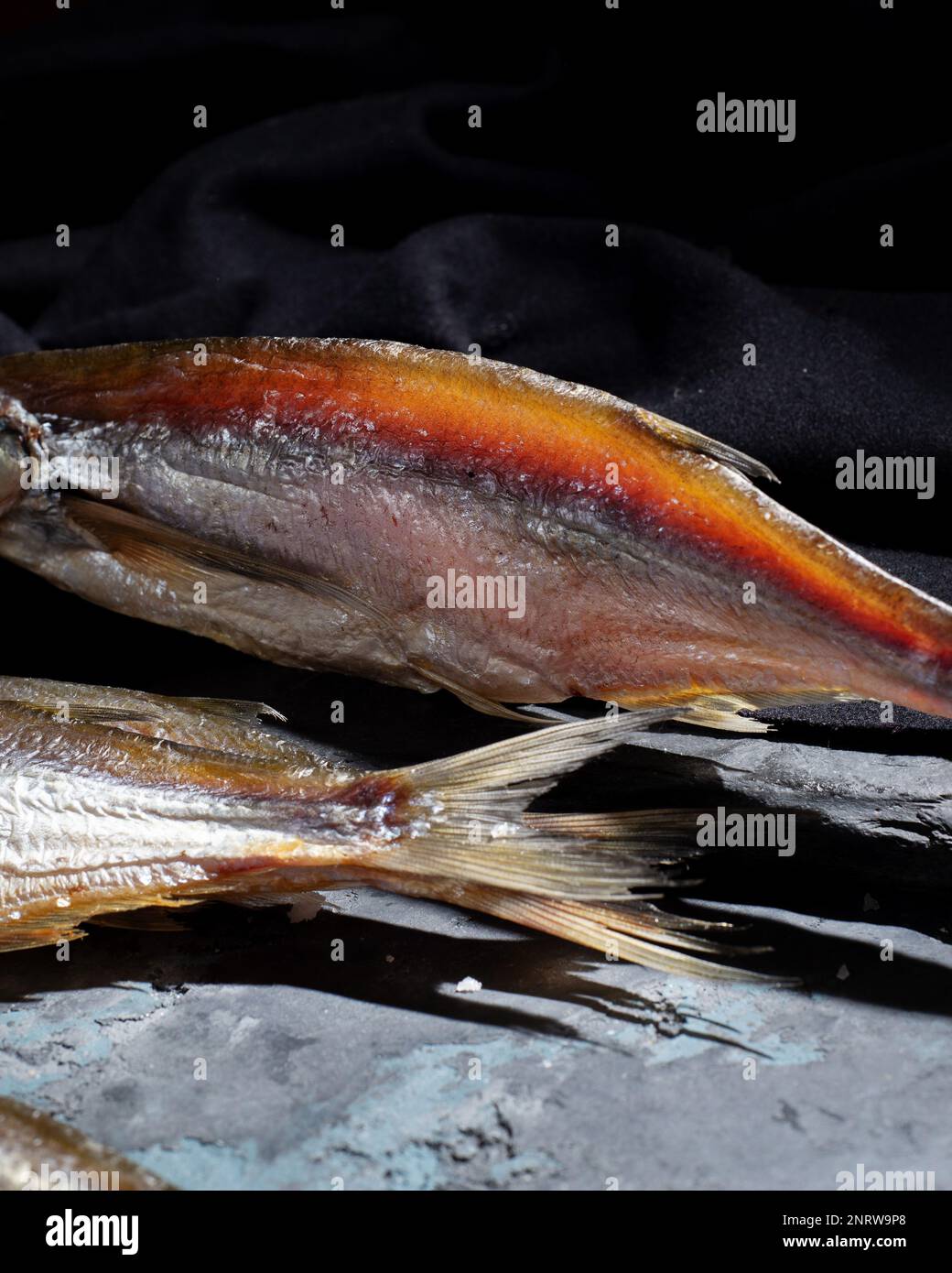 Salted dried goby fish. Fish appetizer for beer. Stockfish Stock Photo