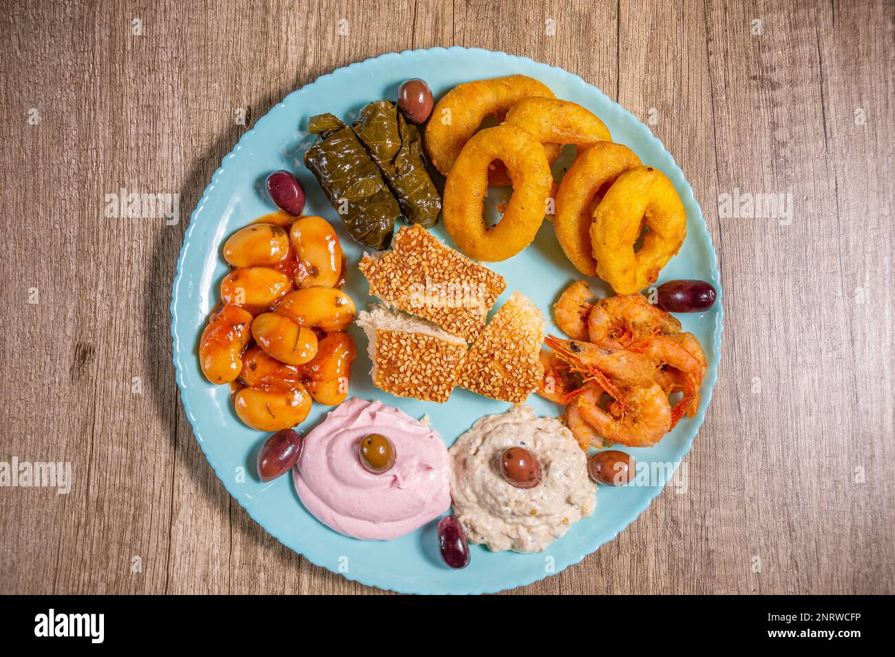 Greek traditional fasting food .Olives,beans,seafoods,traditional