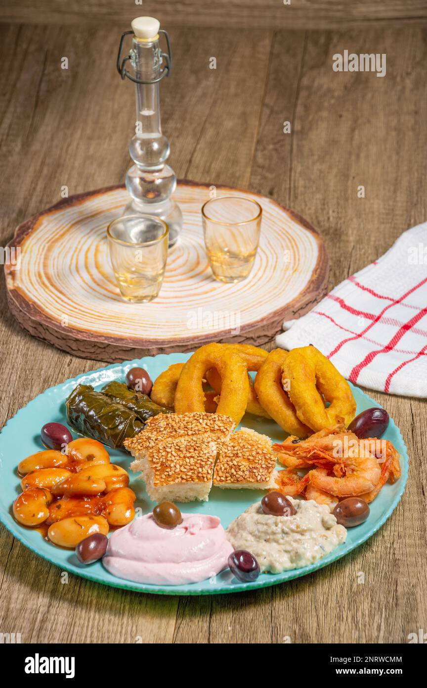 Greek traditional fasting food .Olives,beans,seafoods,traditional