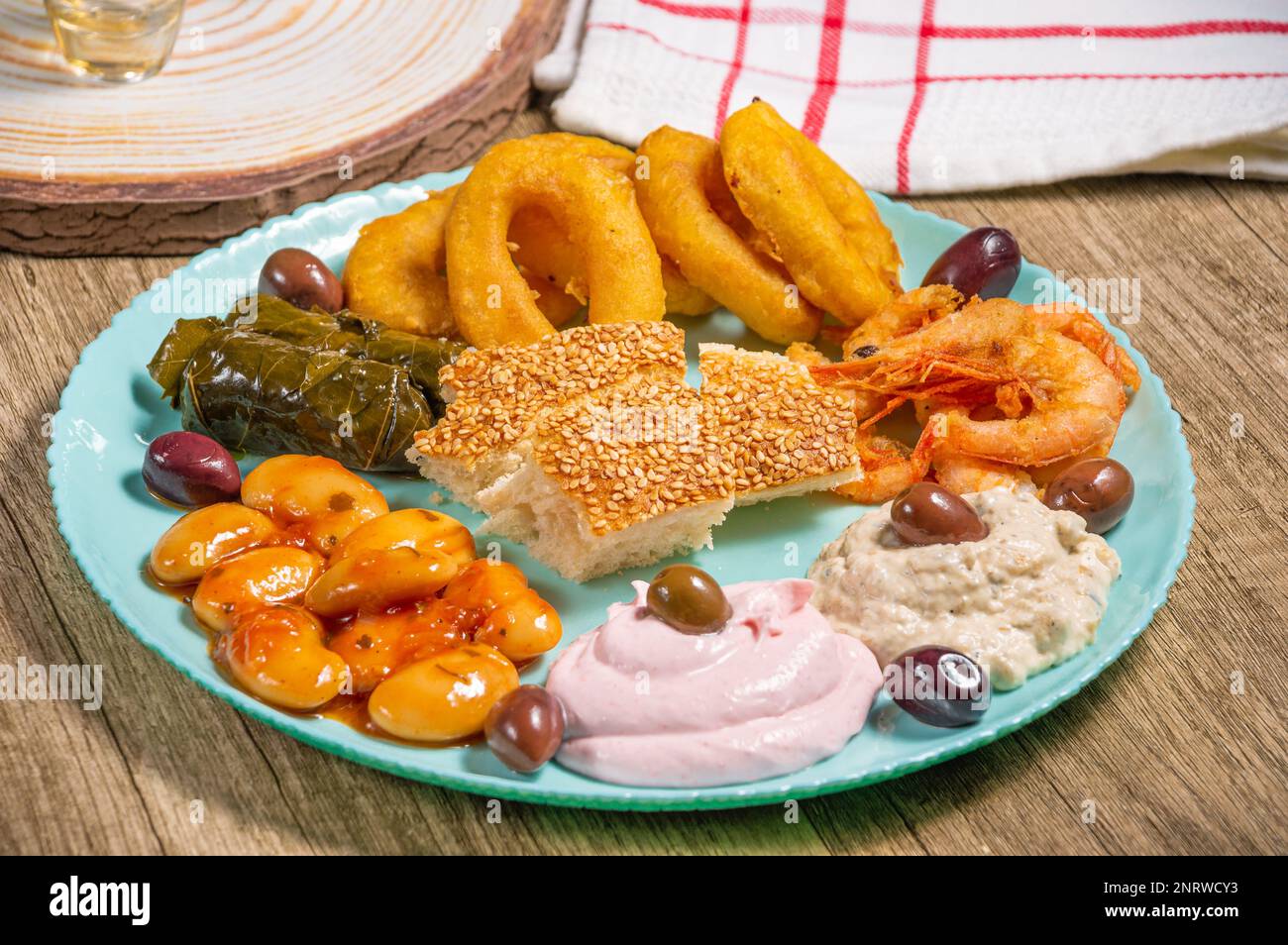 Greek traditional fasting food .Olives,beans,seafoods,traditional