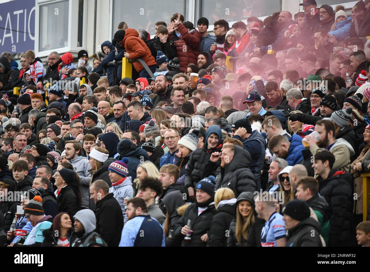 Castleford, England 26th February 2023 Flare in crowd. Rugby League