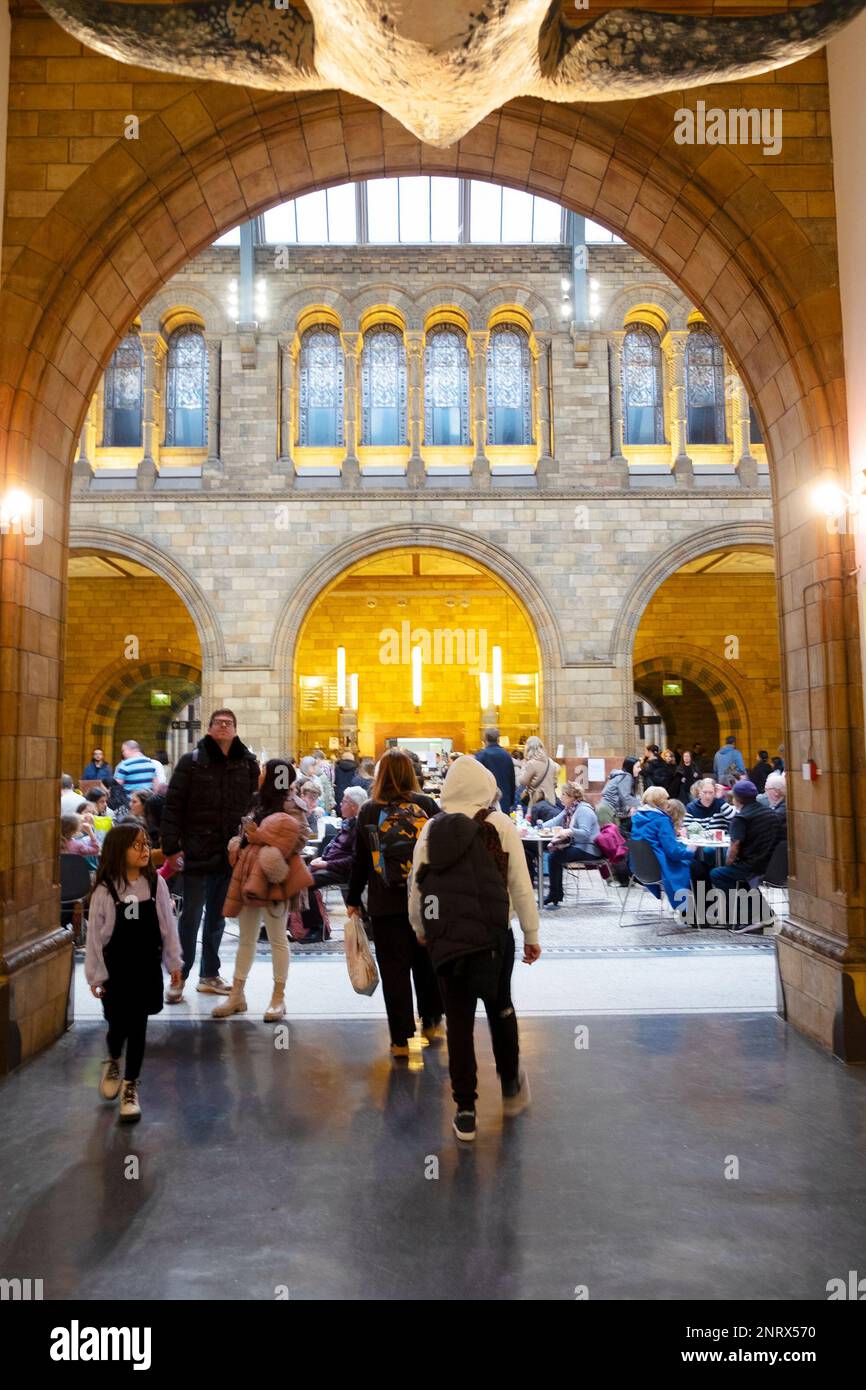 People visitors inside the interior of the Natural History Museum NHM in London England UK Great Britain   KATHY DEWITT Stock Photo