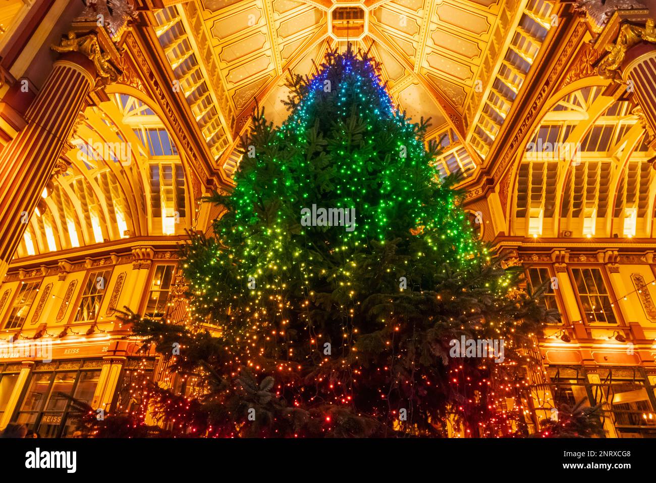 England, London, The City, Leadenhall Market, Christmas Tree Stock Photo