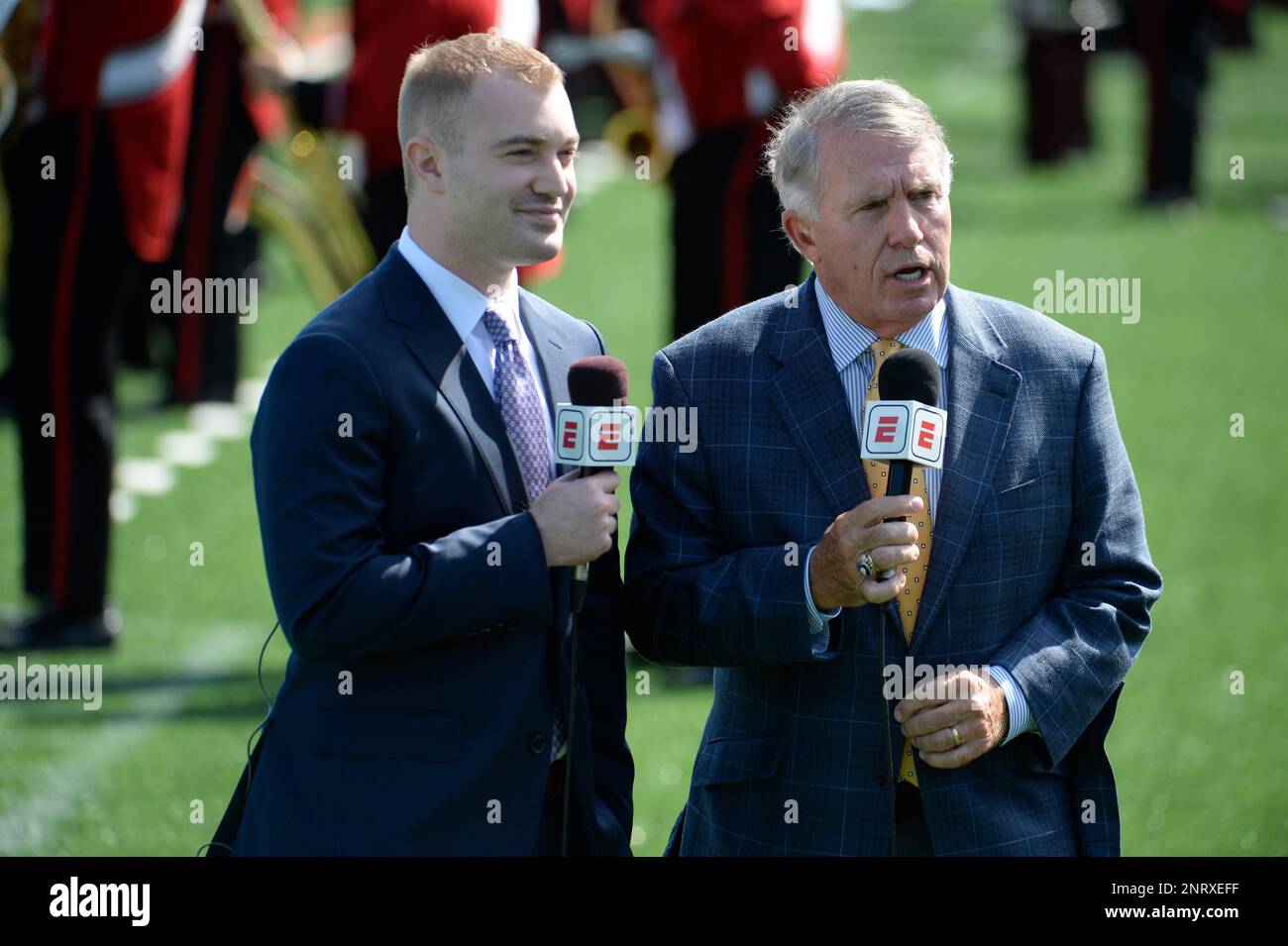 NEW HAVEN, CT - SEPTEMBER 28: ESPN commentators prior to the start of ...