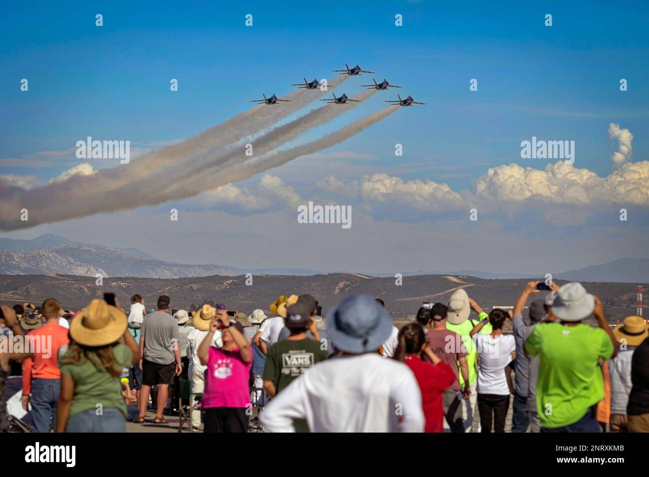 The US Navy Blue Angels perform at the 2022 Miramar Airshow in San