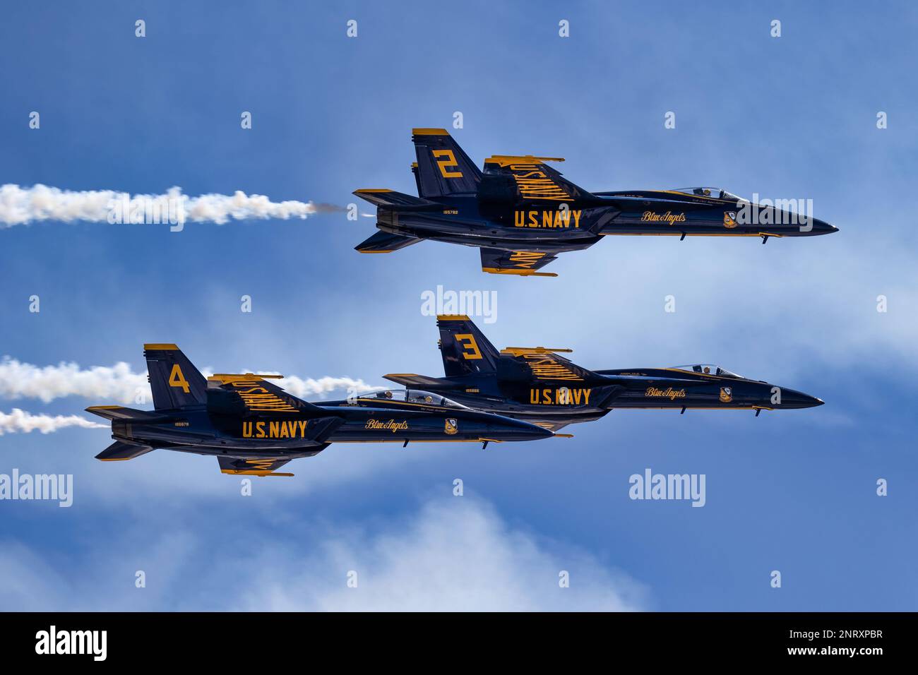 The US Navy Blue Angels perform at the 2022 Miramar Airshow in San