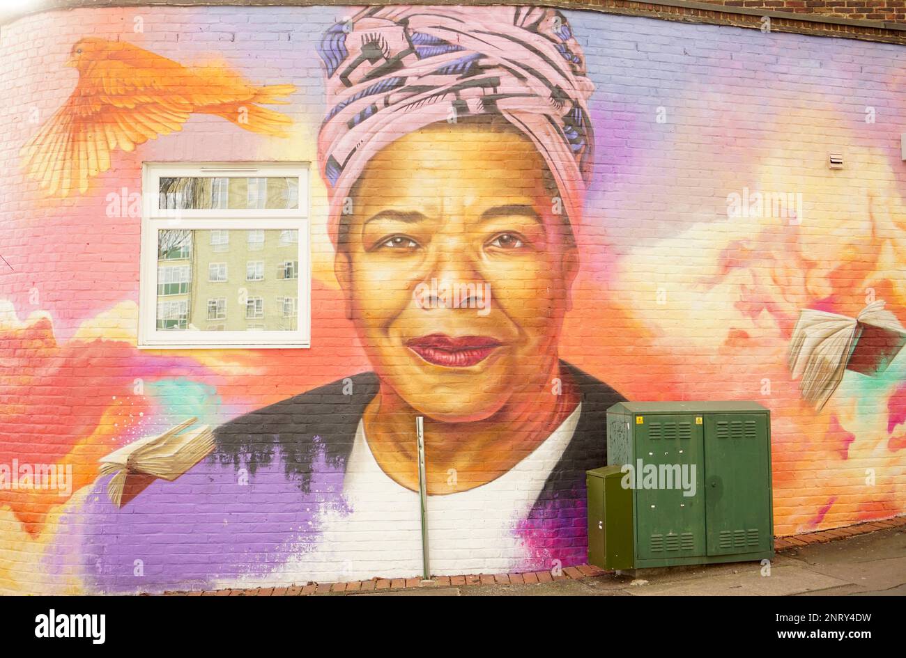 Street Mural of Maya Angelou,at the Maya Angelou Family Centre in Haringey London, United Kingdom Stock Photo