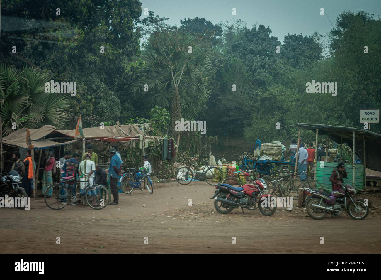 View of a village market in a misty foggy morning. Singur West Bengal India February 20, 2023 Stock Photo