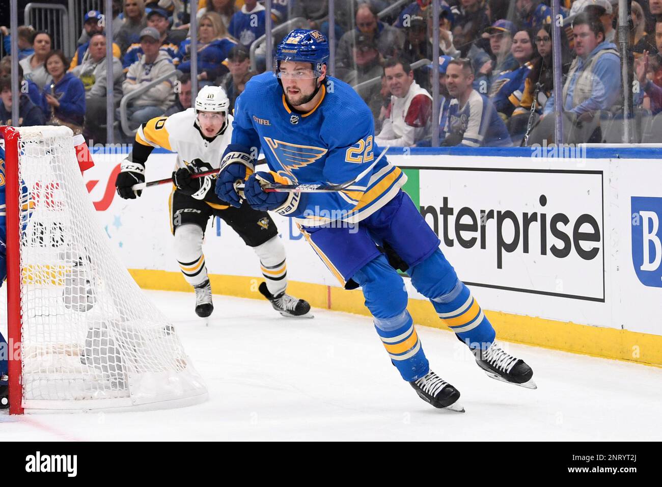 St. Louis Blues' Logan Brown (22) in action against the Pittsburgh ...