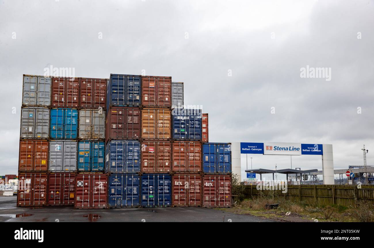 Shipping containers stacked at the Port of Belfast. Picture date