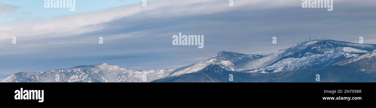 Panoramic view of the top of Monte Pisano area covered by snow, province of Pisa, Italy Stock Photo