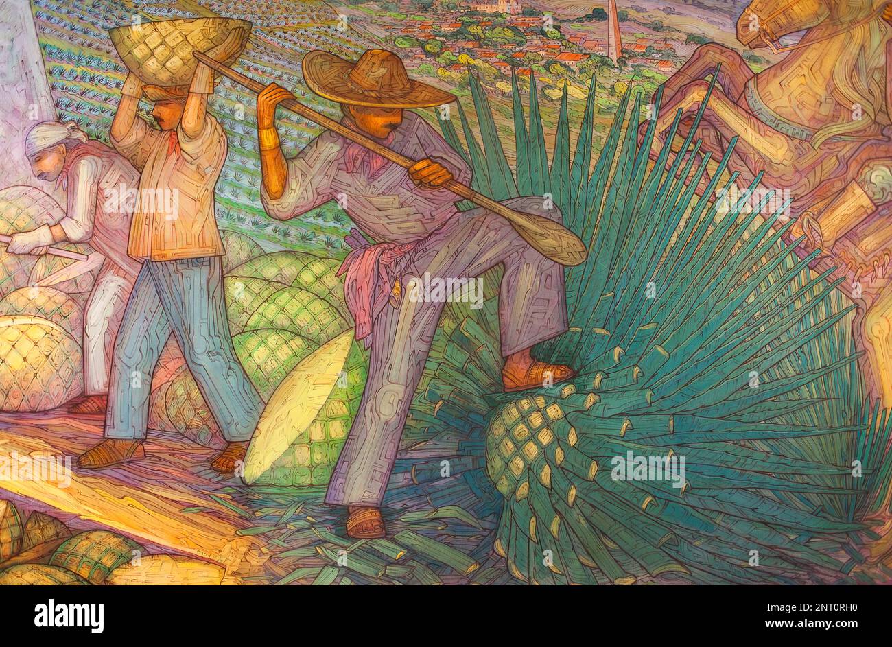 Mural by Maestro Carlos Terres, Jose cuervo tequila distillery in tequila village, Mexico Stock