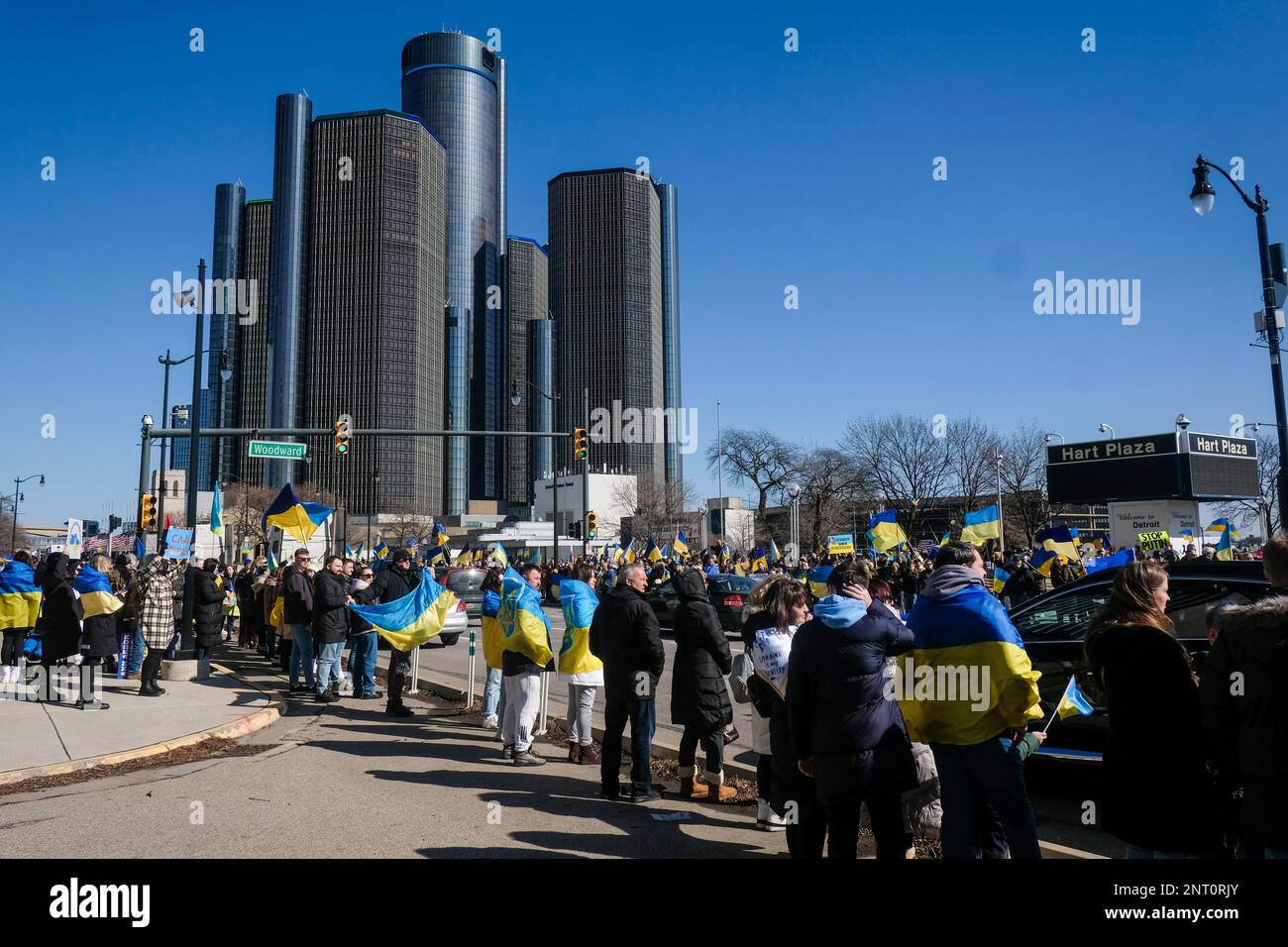 Detroit Invasion Detroit, United States. 26th Feb, 2023. Protesters draped with the ...