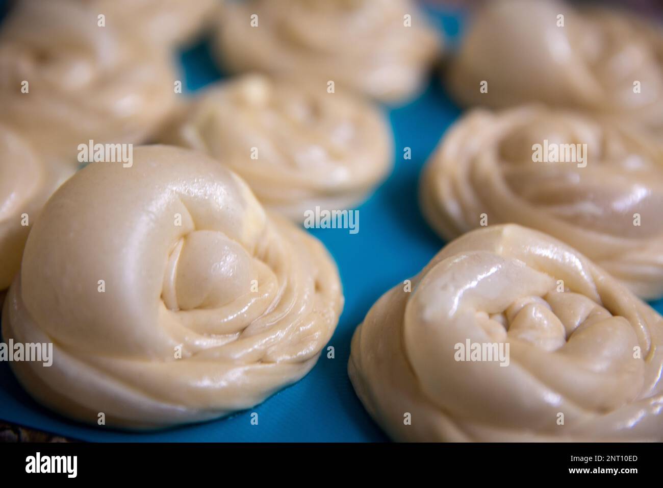 Rolled up uncooked roti canai dough Close Up Stock Photo