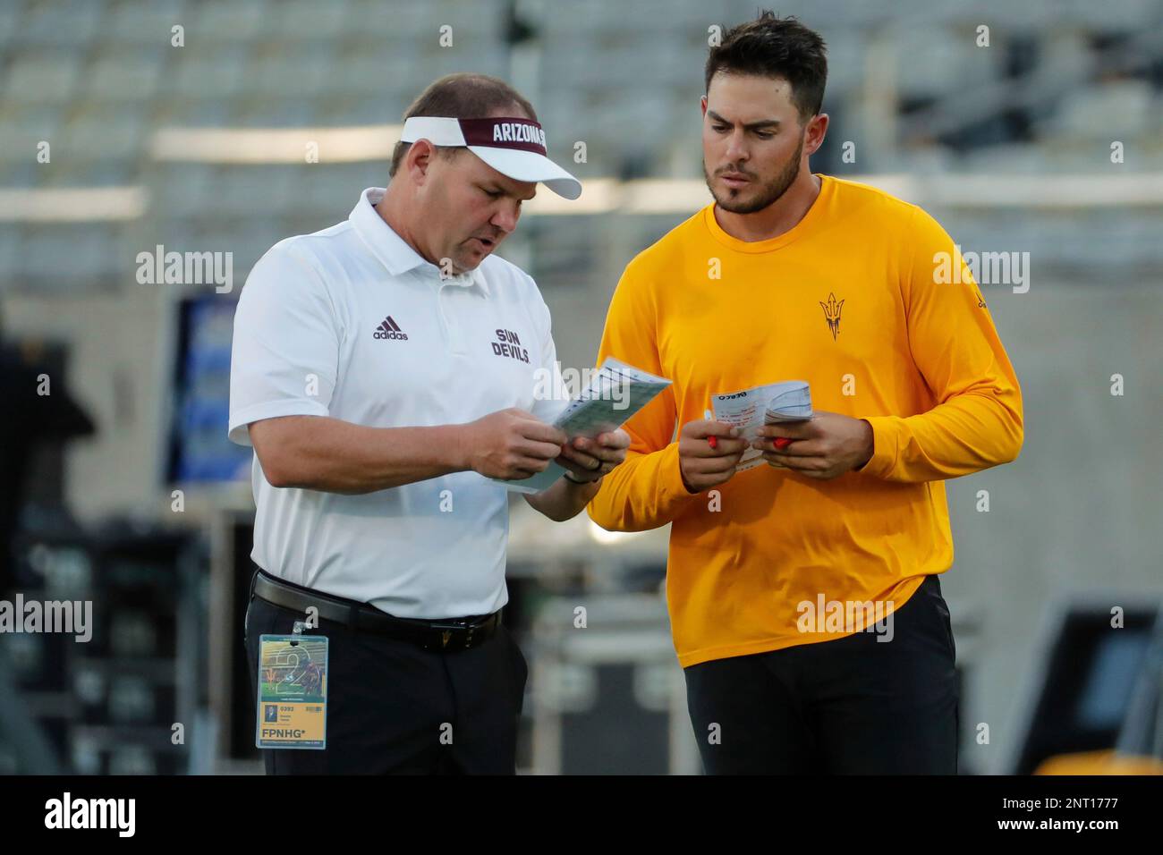 Arizona State graduate assistant coach Mike Bercovici in the first half  during an NCAA college football game against Sacramento State, Tempe,  Ariz., Friday, Sept. 6, 2019. (Rick Scuteri via AP Stock Photo - Alamy