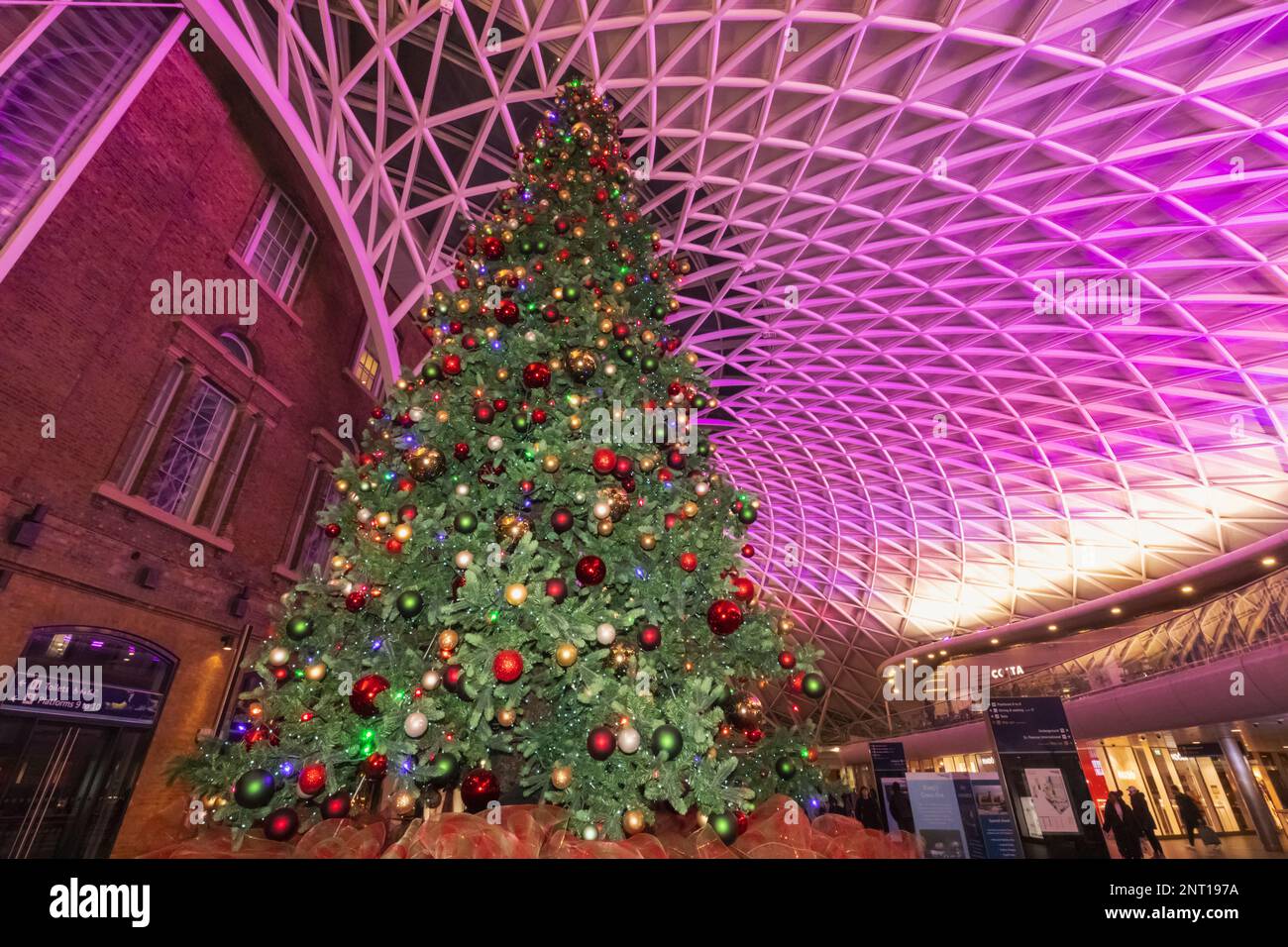 England, London, Kings Cross Station, Christmas Tree Stock Photo