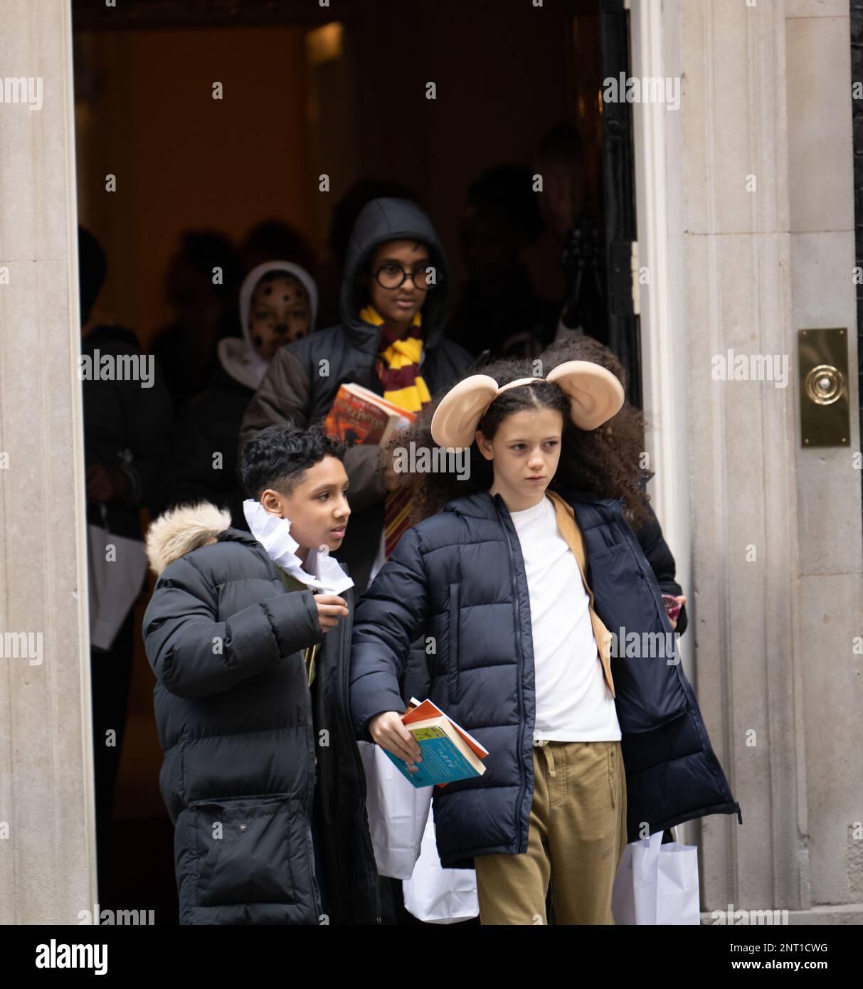 London, UK. 27th Feb, 2023. London UK Children celebrate world book day at 10 Downing Street, London UK Credit: Ian Davidson/Alamy Live News Stock Photo