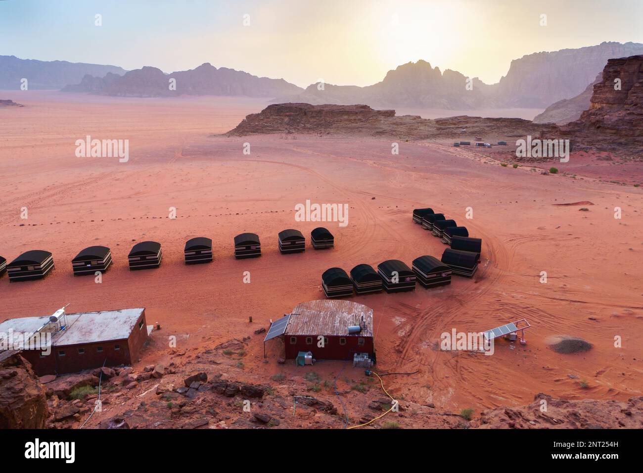 Camping tents near the rocks in Wadi Rum desert (The Valley of the Moon