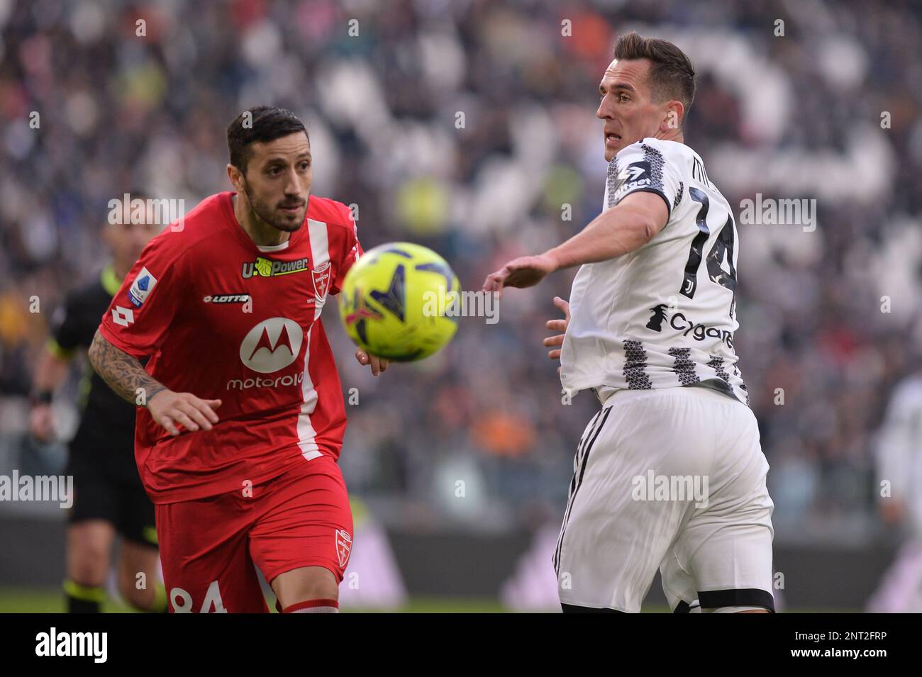 Turin, Italy. 14th May, 2023. Arkadiusz Milik of Juventus FC wearing the  new jersey Home Kit 23/24 during the Serie A 2022/23 football match between Juventus  FC and US Cremonese at the