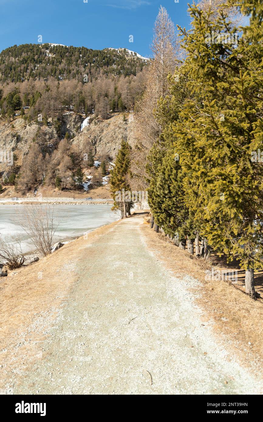 Silvaplana, Switzerland, February 21, 2023 Incredible beautiful winter panorama at the lake of Silvaplana Stock Photo