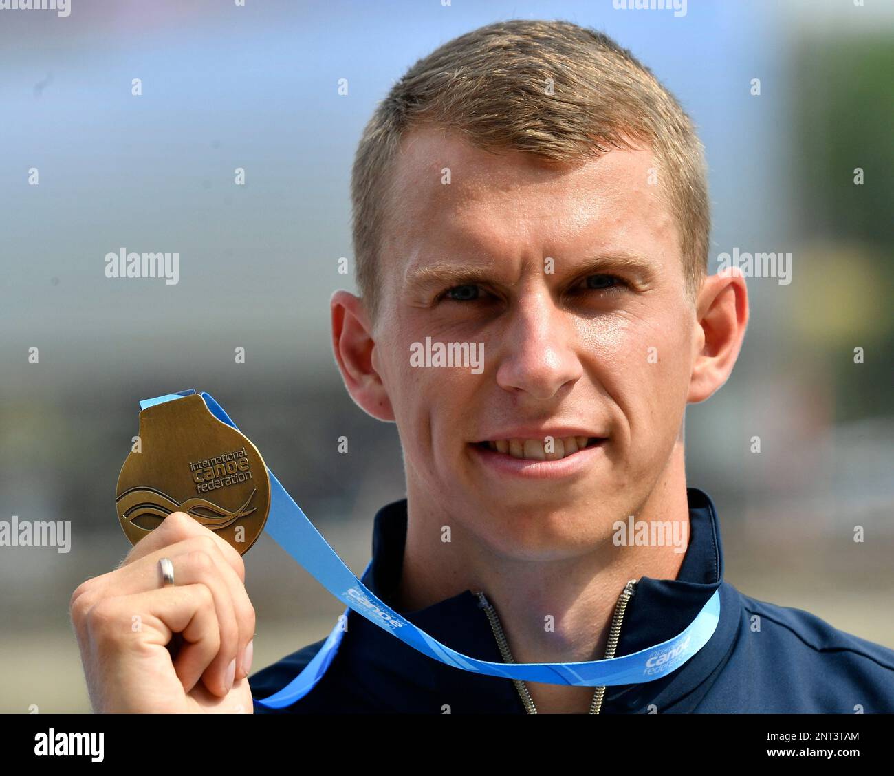 Gold medalist Henrikas Zustautas of Lithuania poses during the medal