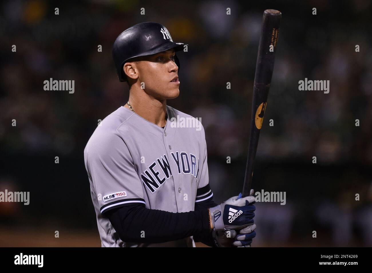 OAKLAND, CA - AUGUST 22: New York Yankees infielder Tyler Wade (14) before  the Major League baseball game between the New York Yankees and the Oakland  Athletics at the Oakland-Alameda County Coliseum (