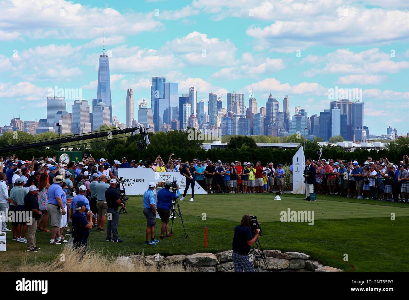 JERSEY CITY, NJ AUGUST 11 Dustin Johnson on the 1st tee during THE