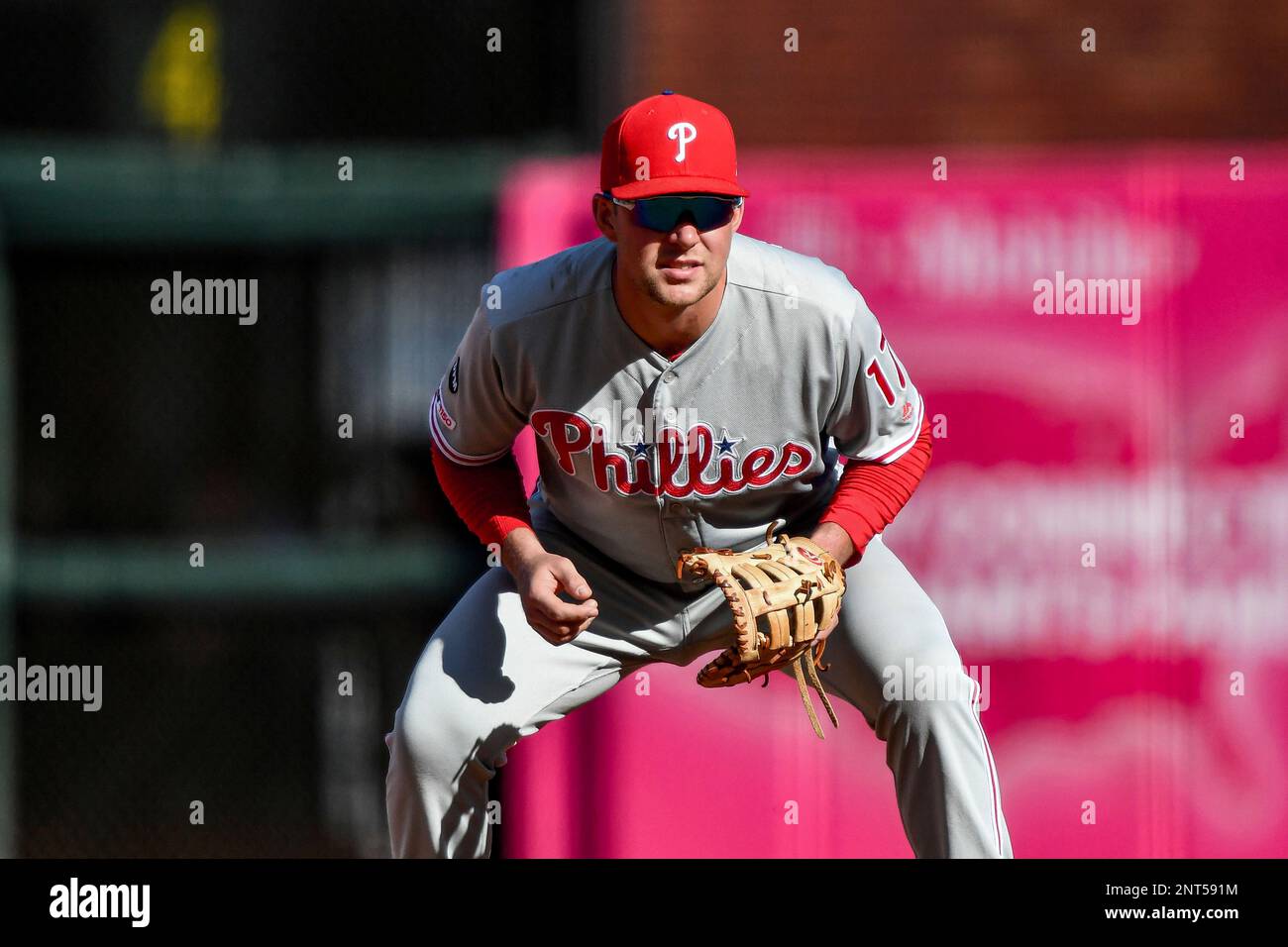 August 11, 2019: Philadelphia Phillies first baseman Rhys Hoskins (17) in  action during the MLB game between the Philadelphia Phillies and the San  Francisco Giants at Oracle Park in San Francisco, California.