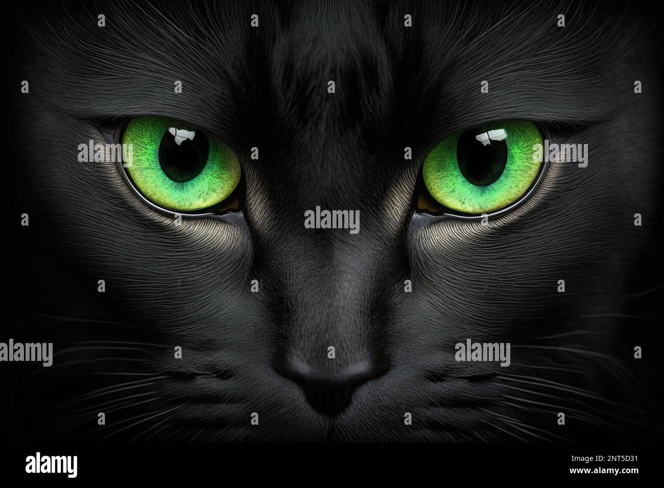 A frightful feline face appears up close against a dark backdrop, evoking a Halloween vibe and a spooky atmosphere. It seems like a panther with Stock Photo