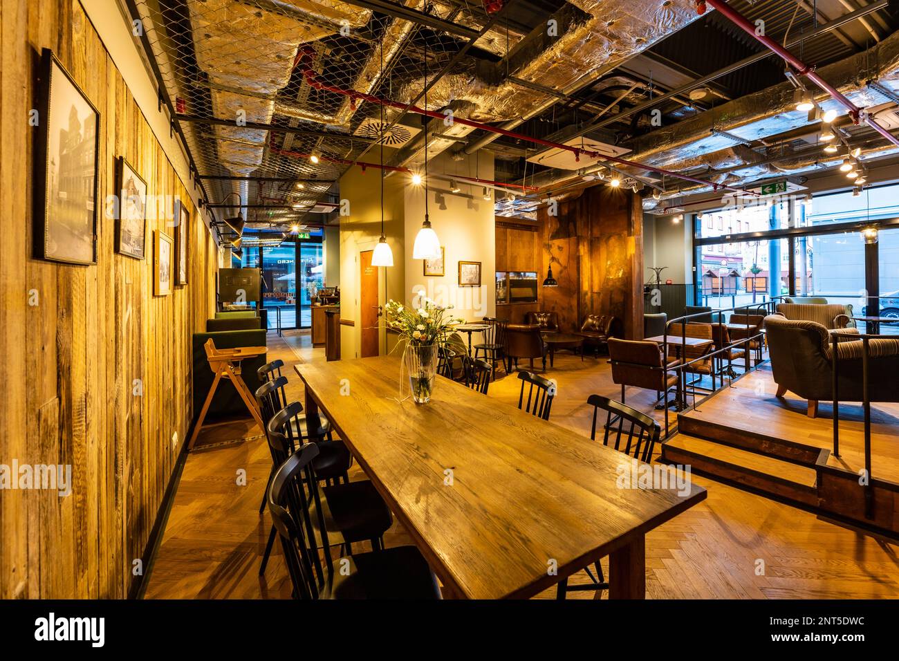 Wroclaw, Poland - May 2022: Interior of one of Green Caffe Nero chain cafe at Szewska street Stock Photo