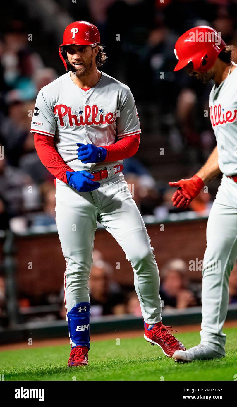 Philadelphia Phillies right fielder, Bryce Harper, celebrates