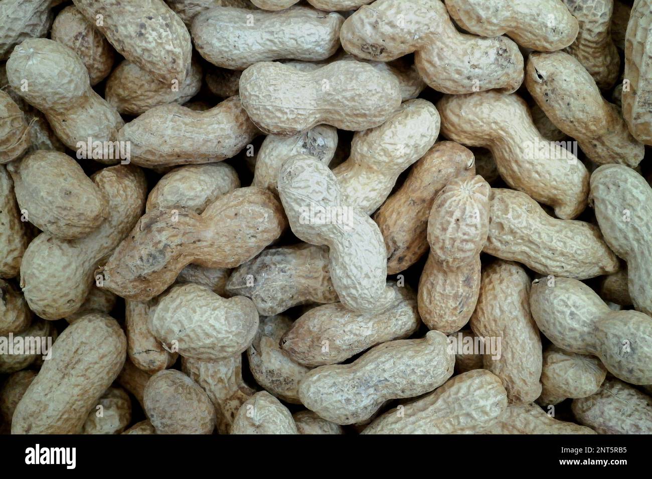 Closeup on a stack of peanuts for sale on a market stall Stock Photo
