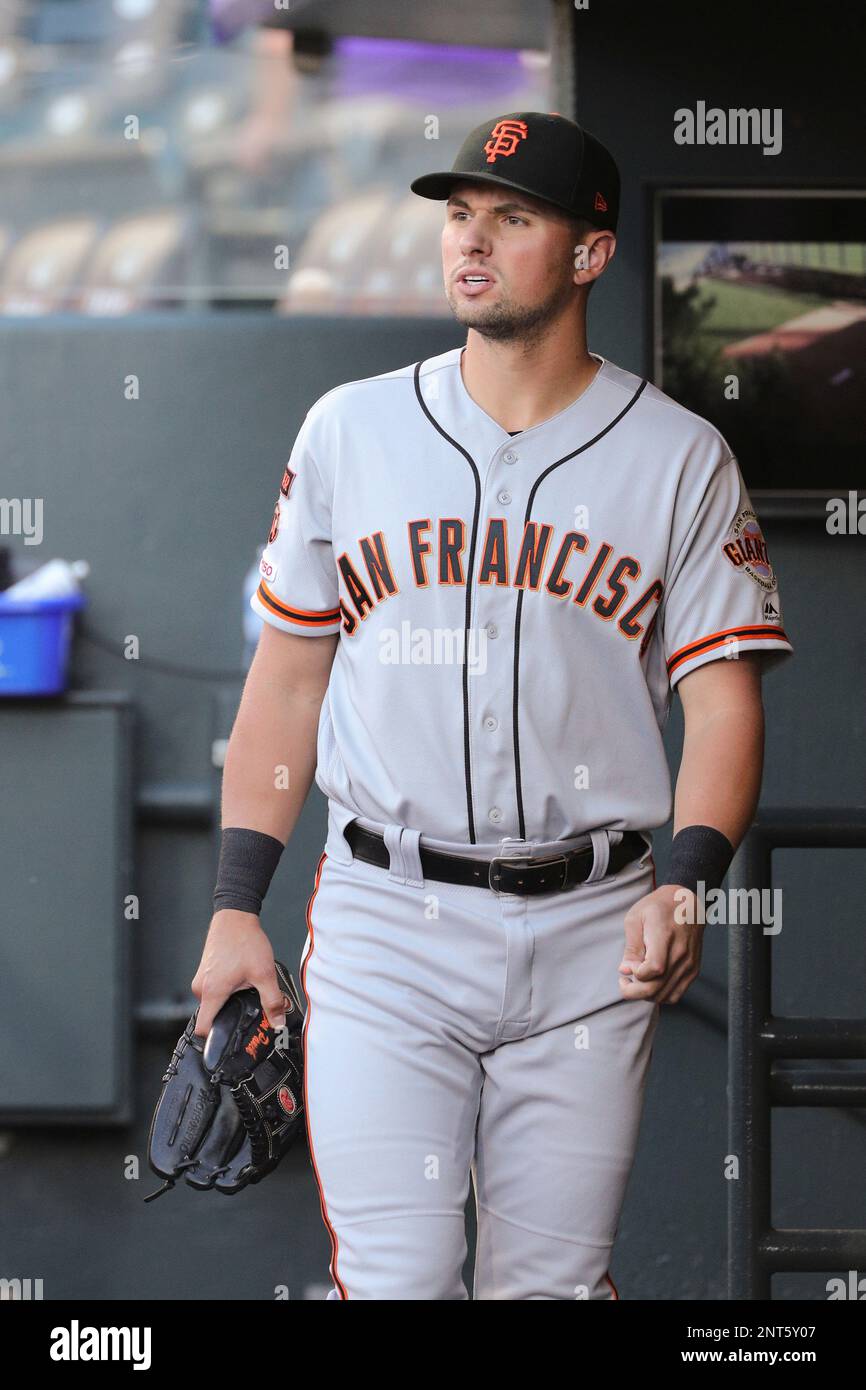 San Francisco Giants second baseman Joe Panik (12) prepares for the game  against the Colorado Rockies, July 13, 2019 in Denver. (Margaret Bowles via  AP Images Stock Photo - Alamy