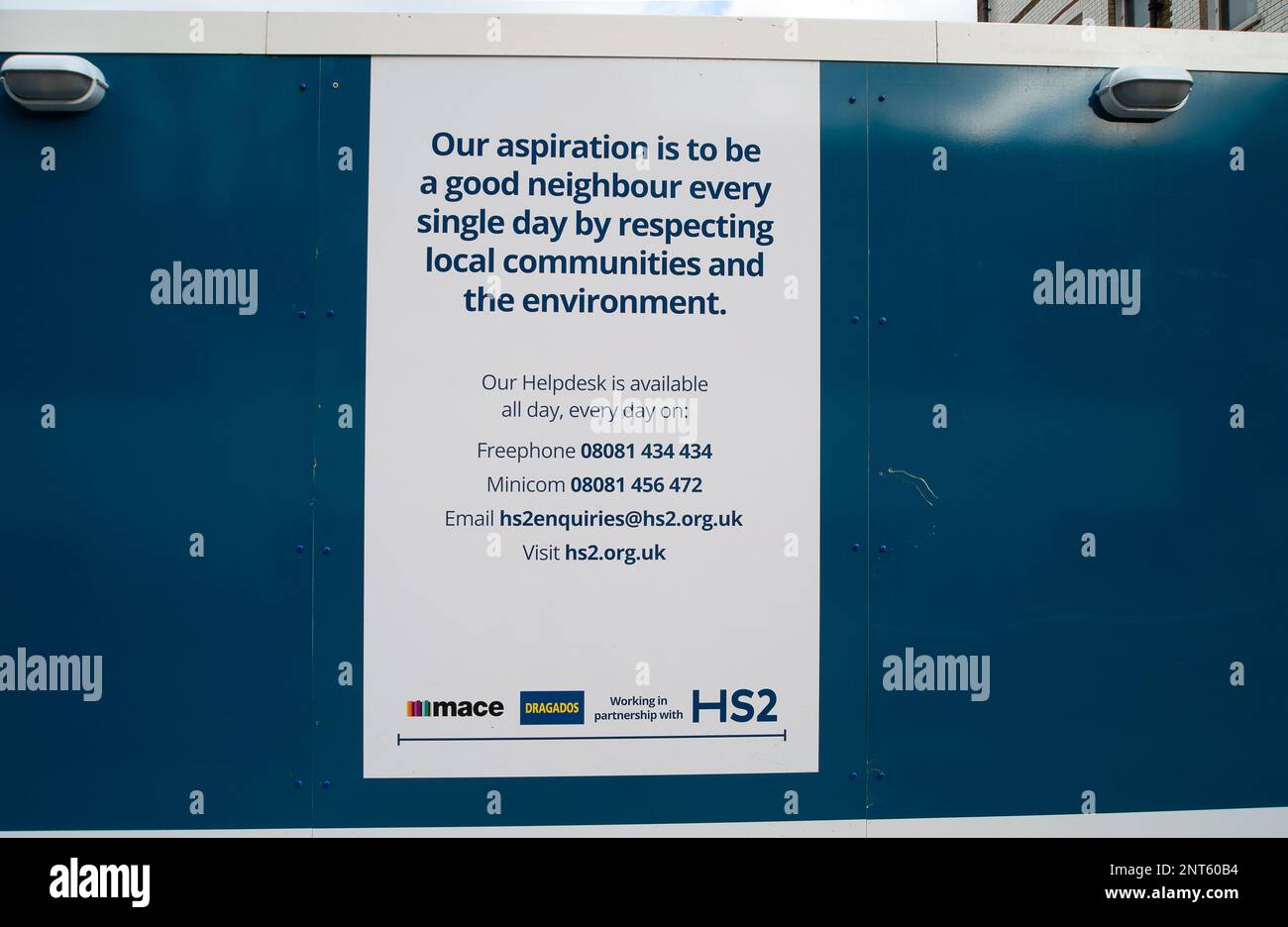 Euston, London, UK. 27th February, 2023. A banner about HS2 aspiring to ...