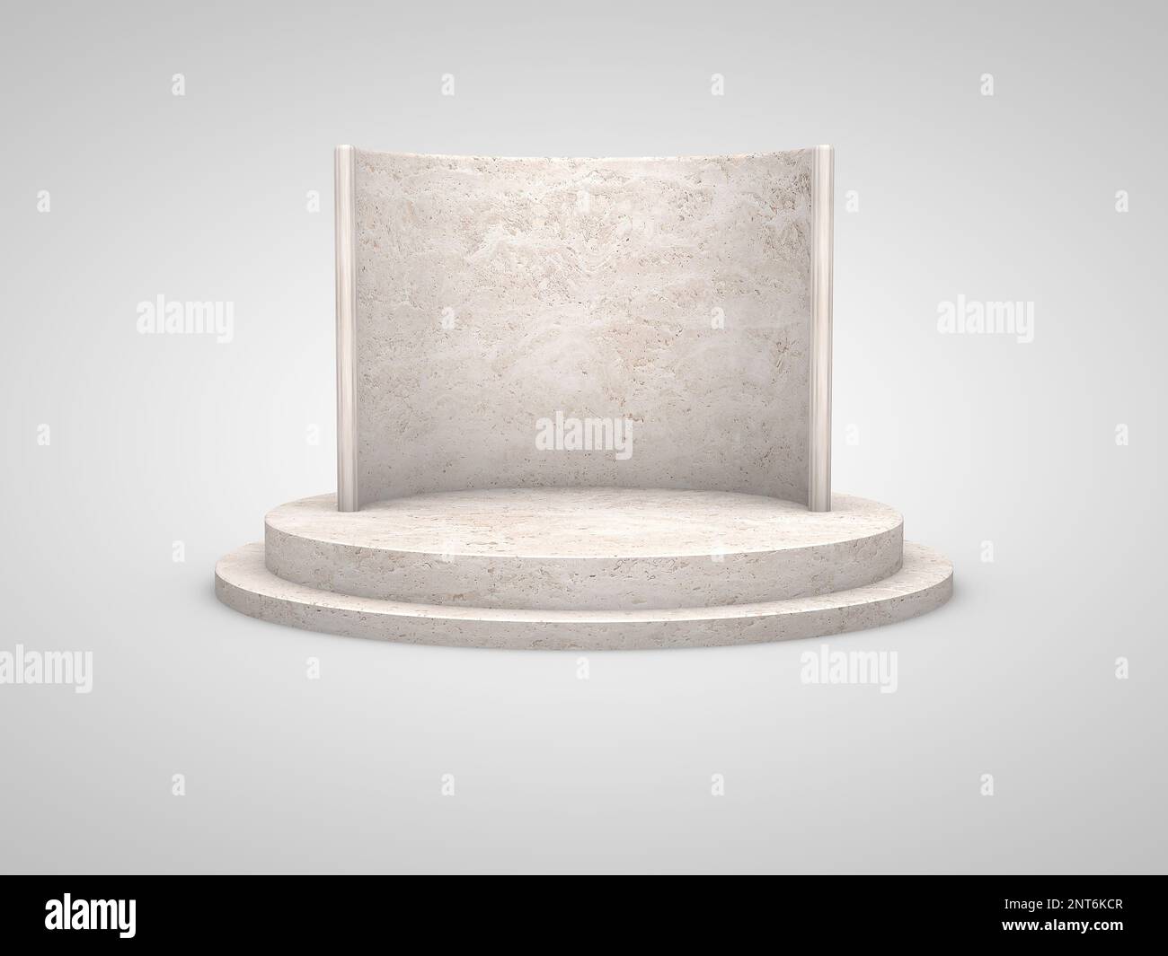 Travertine marble round podium stage for product presentation. 3D rendering illustration Stock Photo